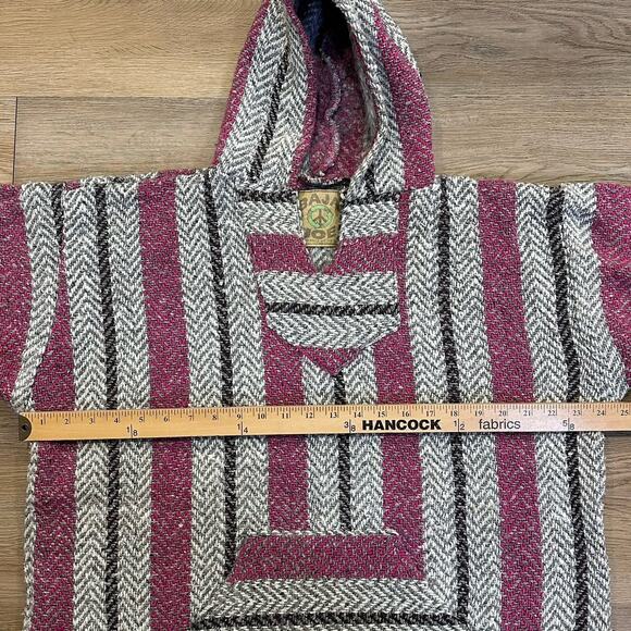 Vintage 90s Baja Joe Men’s Med Crandberry Mexican Baja Hoodie Drug Rug Pancho - Picture 6 of 12